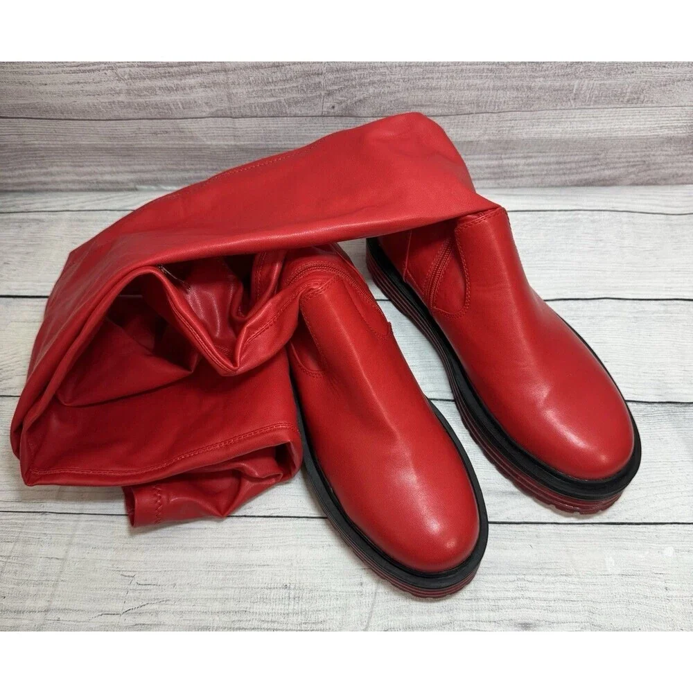 Azalea Wang Red Over The Knee Boots SIZE 9